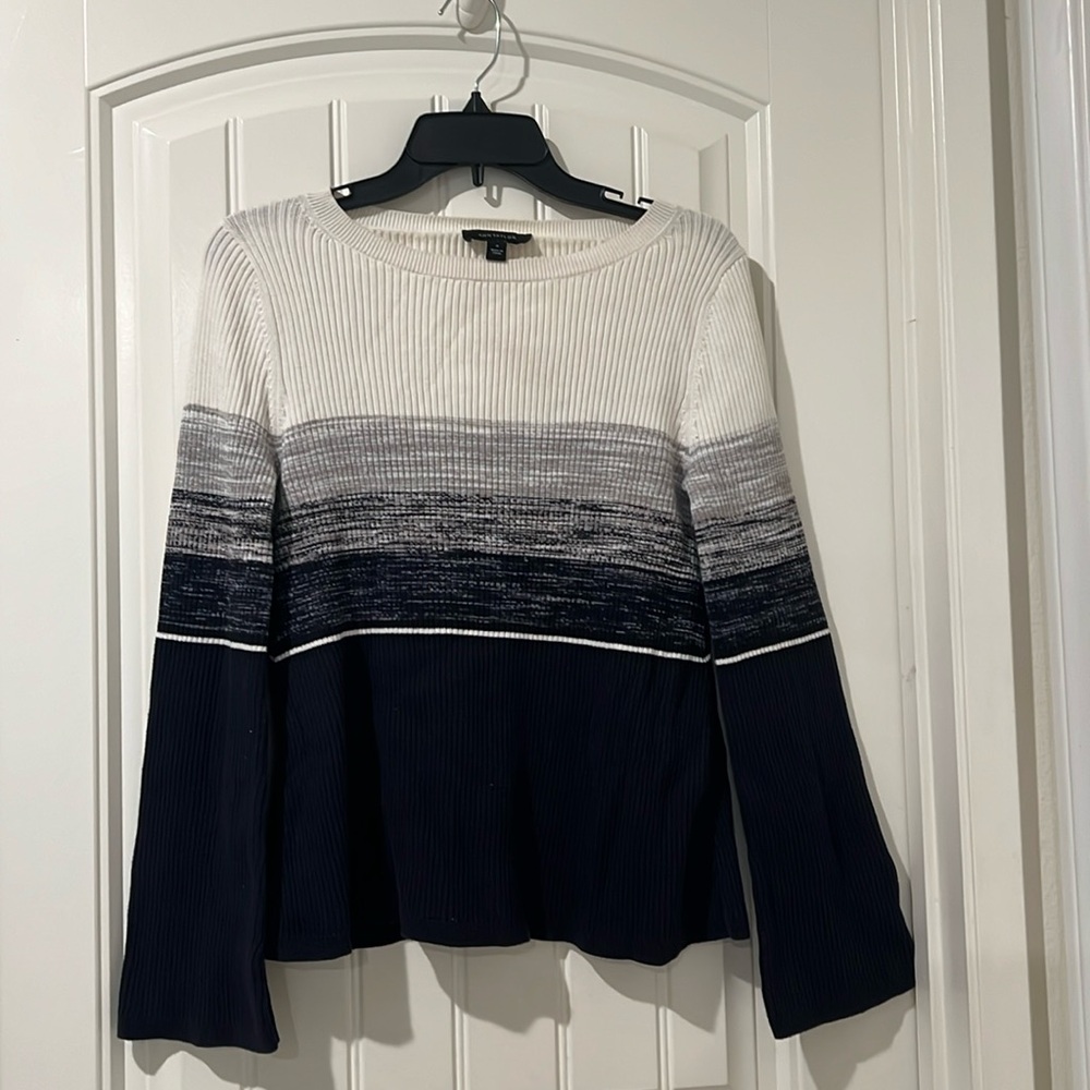 Ann Taylor Striped Boatneck Sweater Flare Sleeve gray/black size M